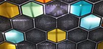 A close up of a wall made of hexagonal tiles photo