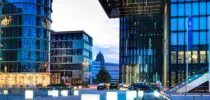 Evening view of office buildings in Dusseldorf