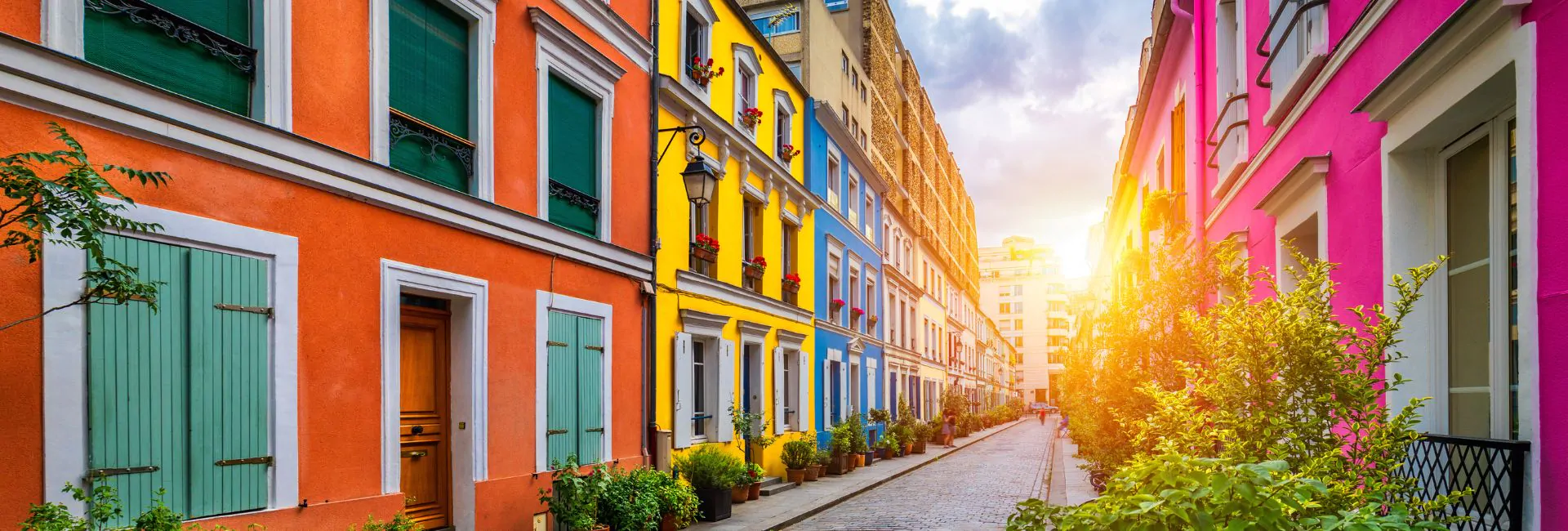 Colored houses in Rue Cremieux street in Paris
